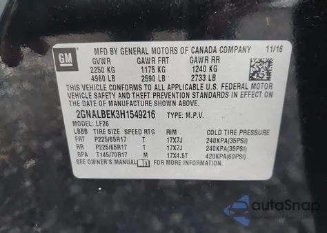 2017 Chevrolet Equinox Ls from USA, damaged, VIN 2GNALBEK3H1549216
